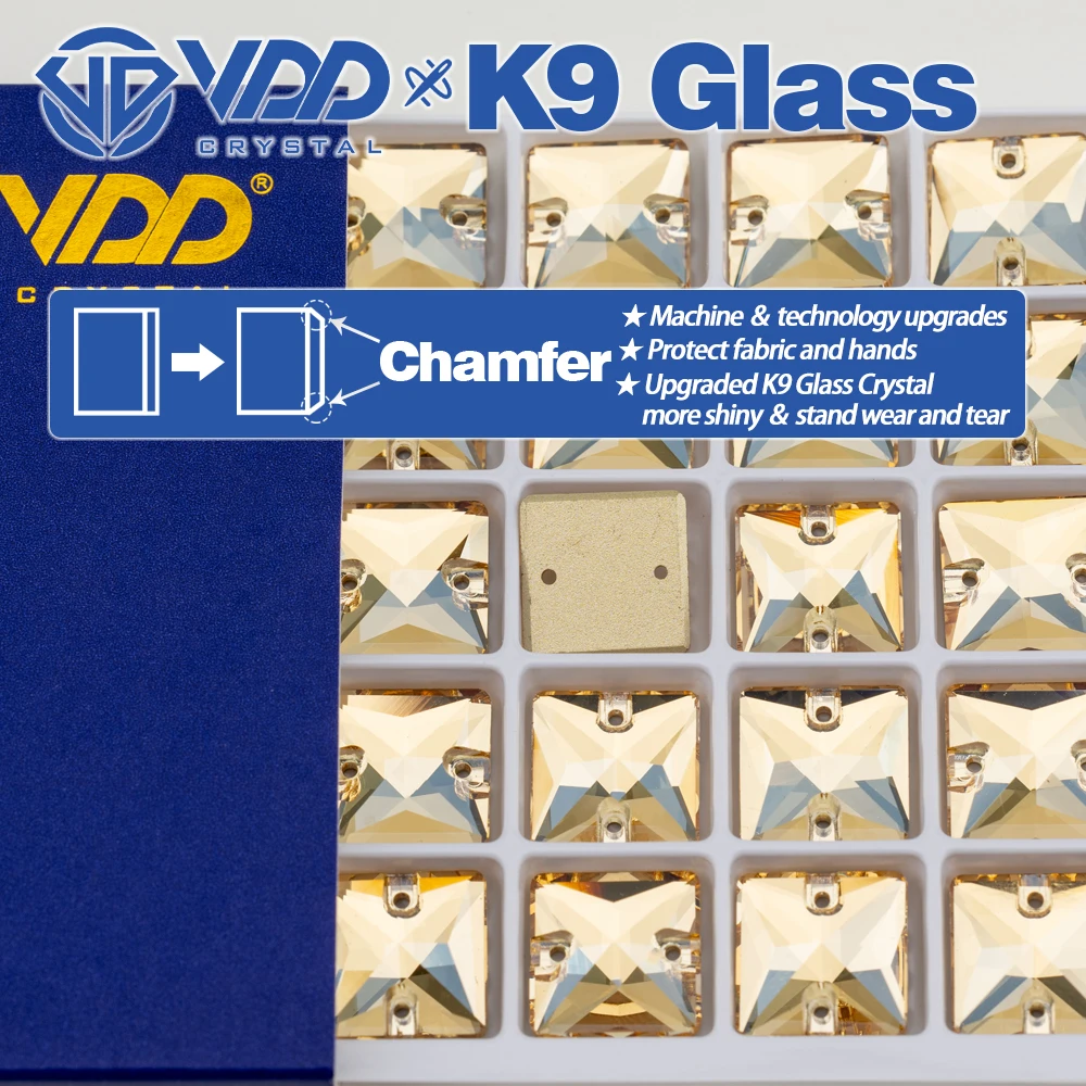 VDD S257 Golden Shadow Square Hochwertige K9-Glas-Aufnäher-Strasssteine, flache Kristallsteine zum Aufnähen, Bekleidungsdekorationen – Detail 2