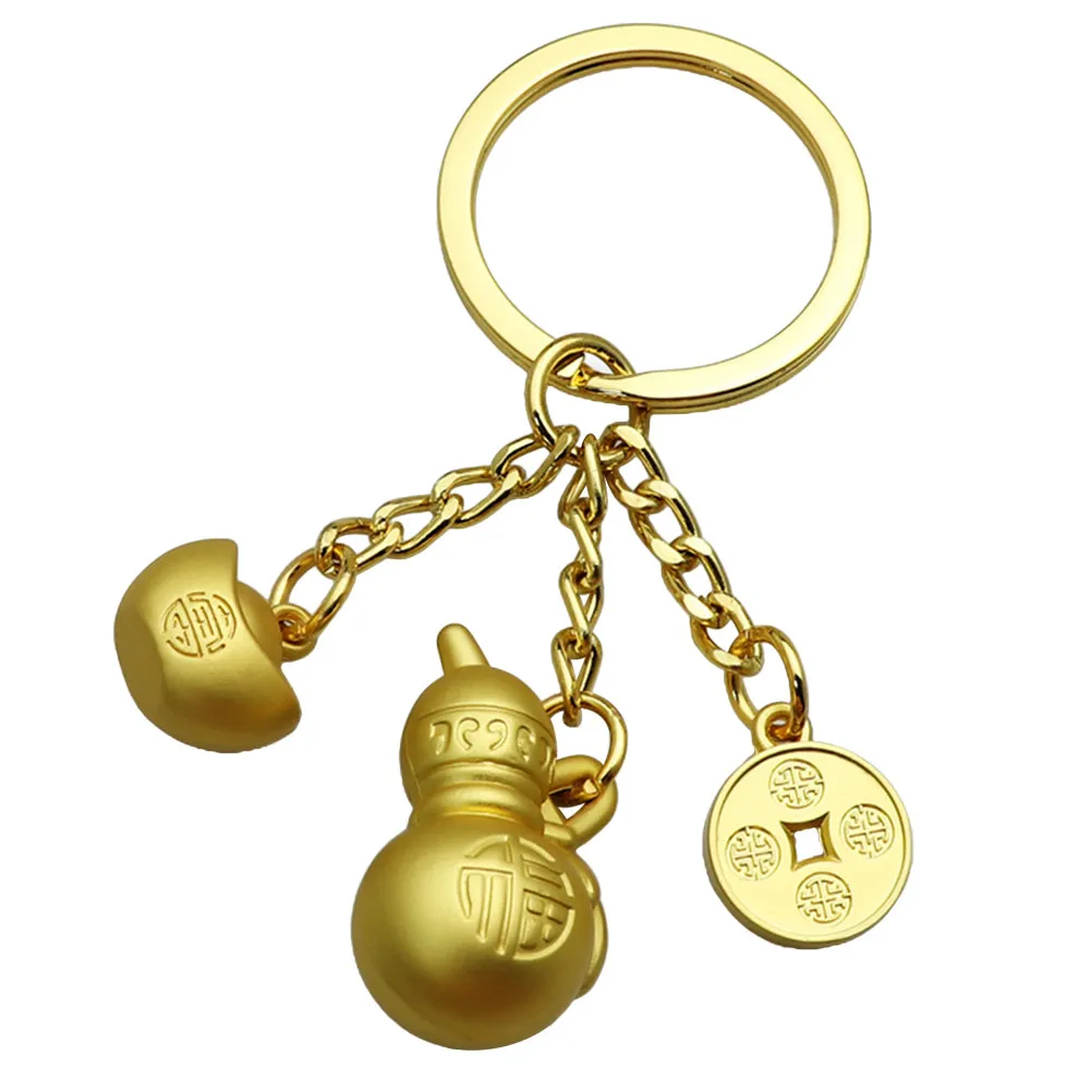 1Pcs Gourd Keyring with Ingot Charm Auspicious Key Pendant for Daily Use Bag Decoration Fine Workmanship Fade Proof