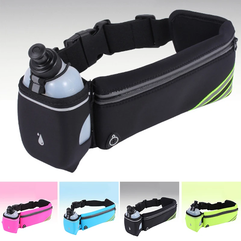 1 Pc Hydration Running Belt Fanny Waist Pack Sports Fitness Bag+Water Bottles SET Elastic Waist Strap Sports Item Storage Waist