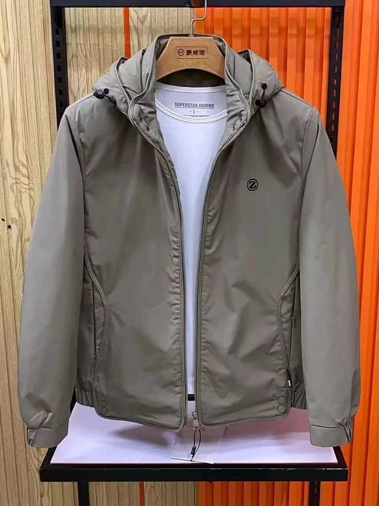 

Fall Winter Men's New Detachable Hood Casual Jaet Outerwear Versatile Haome High Quali Stand Fit Long Sve Zipper