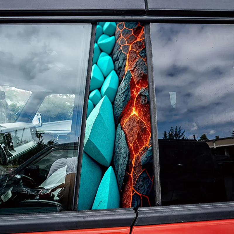 

2 pieces of automotive center pillar stickers Ice & Fire Stone Texture Protective film, scratch-resistant stickers