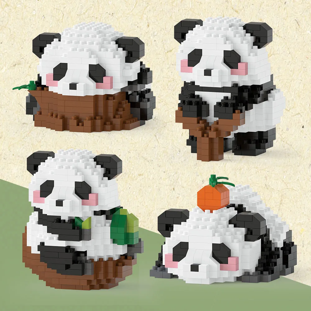 Panda 3d construtor micro tijolo pequenas partículas montadas bloco de construção diamante para crianças meninos 6 a 10 anos jogos presente da