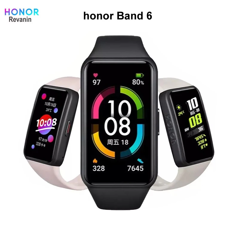 

Newest Honor Band6 Smart Wristband 1st Full Screen 1.47" AMOLED Color Touchscreen SpO2 Swim Heart Rate Sleep In Stock