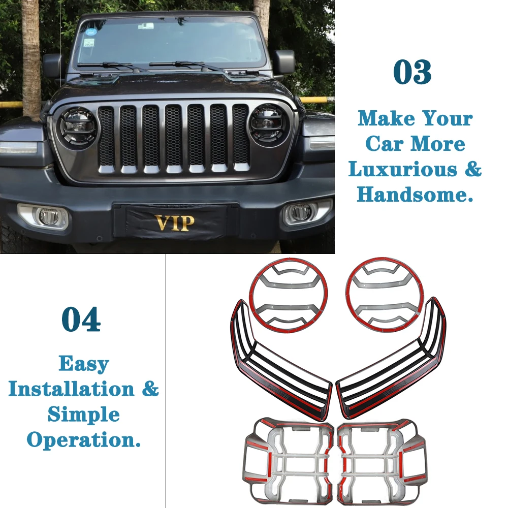 Car Taillight Headlight Cover Trim Wheel Eyebrow Lamp Protector for Jeep Wrangler JL JT Gladiator 2018-2023 Interior Accessories