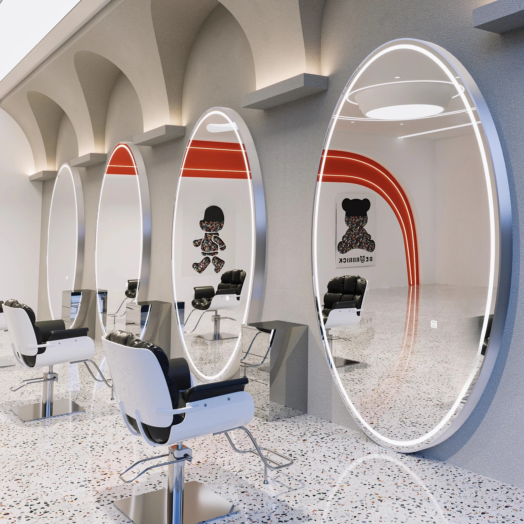 

Mirror Hair Salon Mirror Table Goose Egg Oval Mirror Single-sided Wall-mounted LED Light Thickened Silver