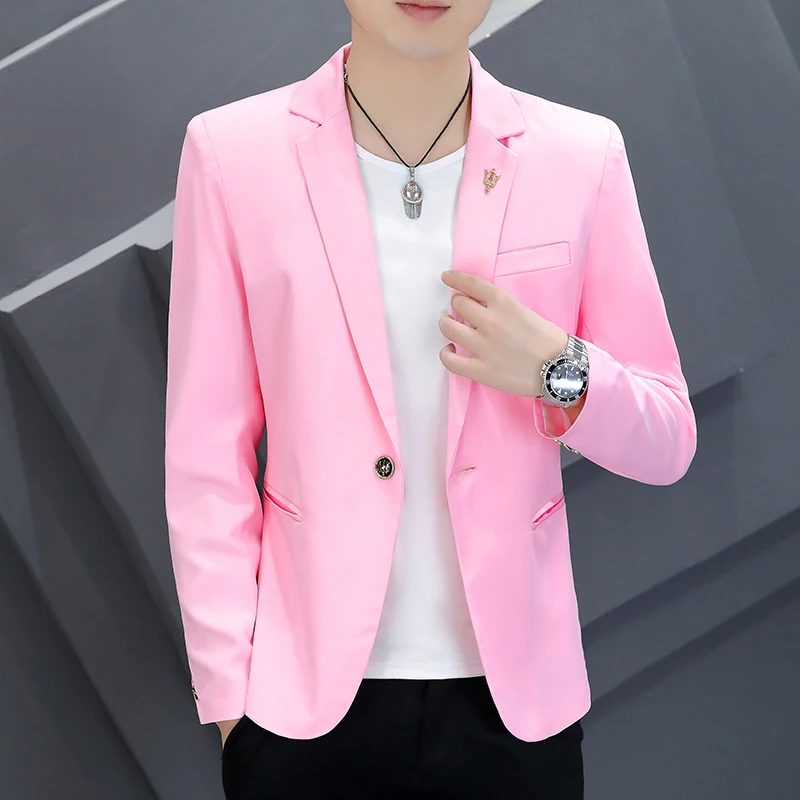 2024 Men Korean version slim-fit fashion suit men spring and autumn handsome personality pink suit trend casual coat