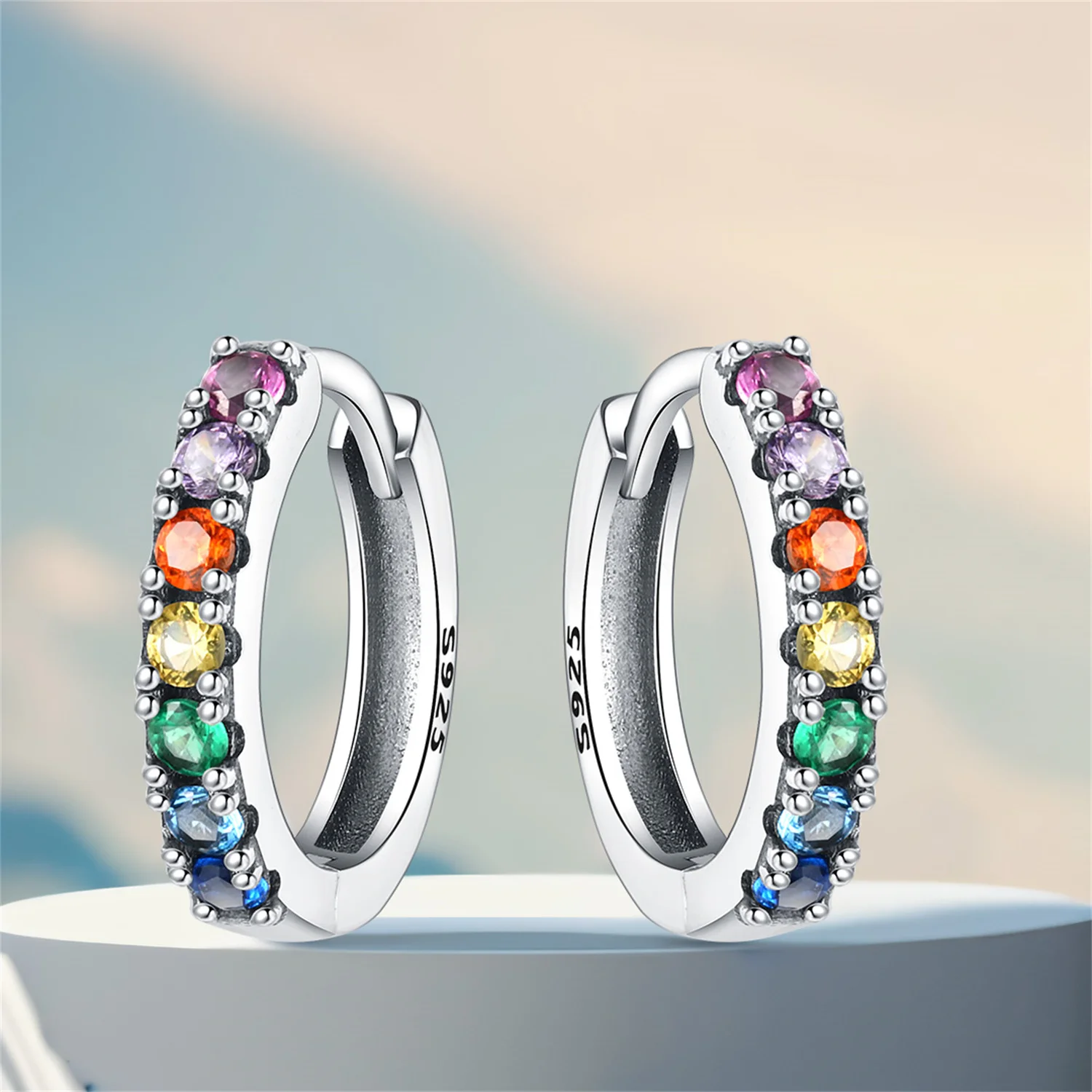 925 Sterling Silver Rainbow Series Earring Jewelry Versatile Hoop Earrings For Women Jewelry Fine Birthday Party Gifts