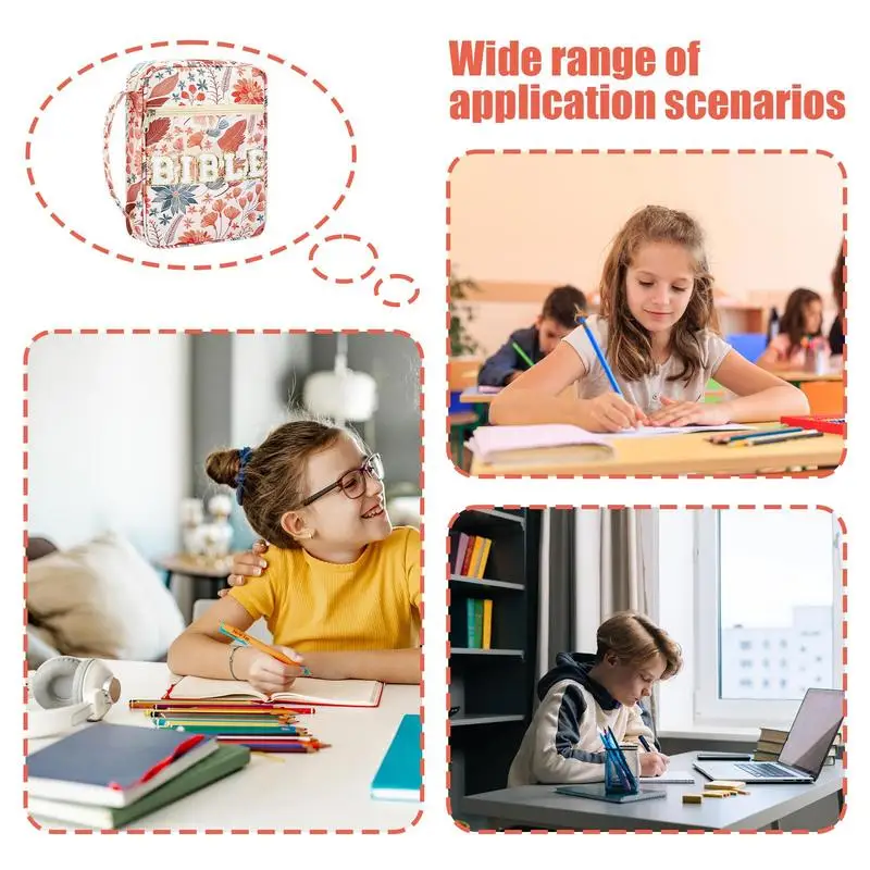 Чехол для переноски Библии, чехол-держатель для Библии, сумка с цветочным принтом, большая сумка-тоут на молнии, органайзер для хранения, защитный карман, эстетический для девочек