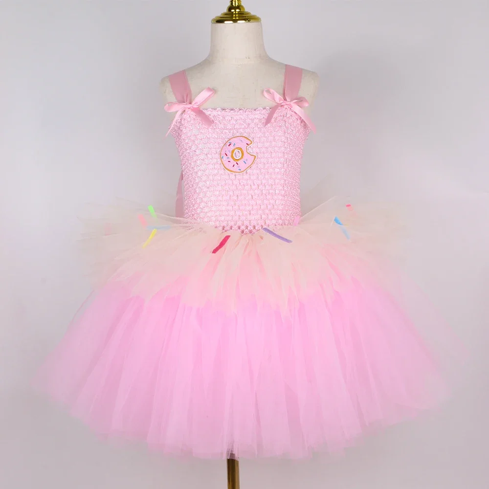 Candy Donut Costume for Girls Birthday Party Tutu Dress Sweet Food Doughnut Cosplay Halloween Clothes Kids Fancy Princess Dress