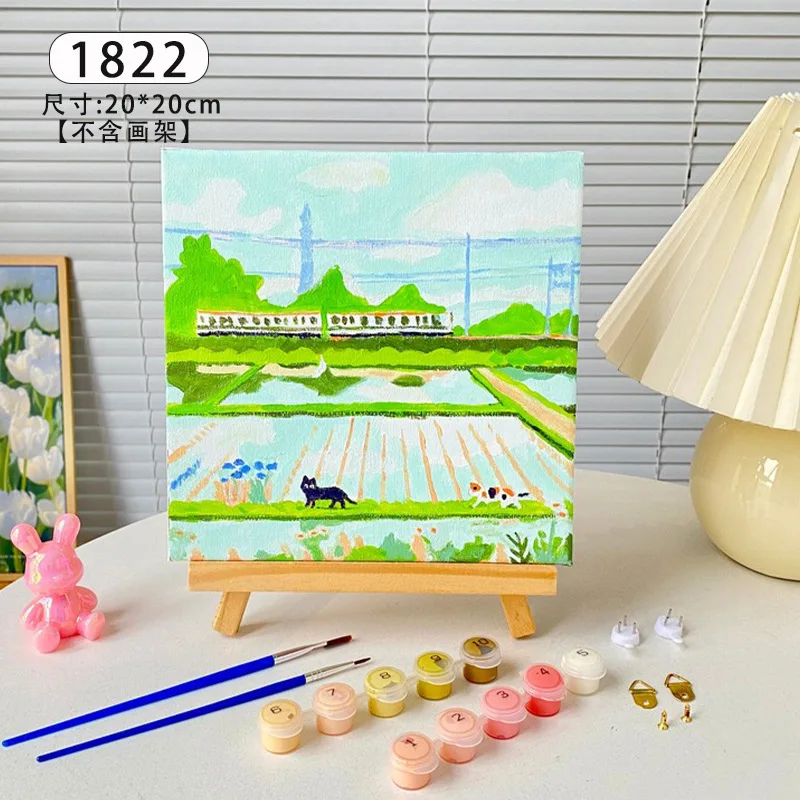Kids DIY Digital Landscape Oil Painting Decoration Painting Handmade Toy Hand-painted Colour Filling Acrylic Paint Landscape Set