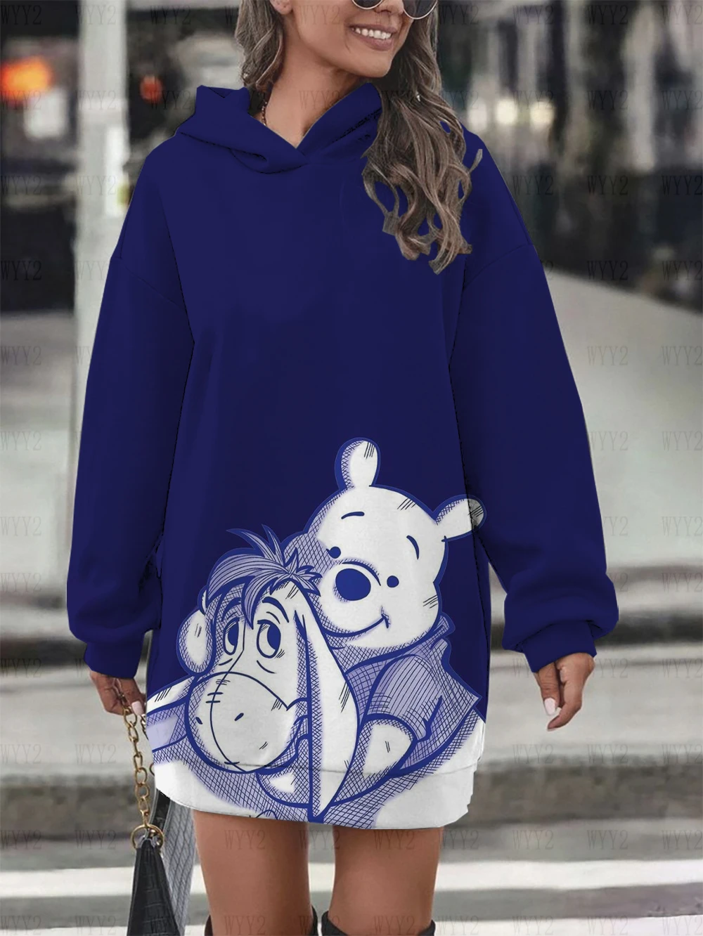 New Women\'s Sweatshirts Women\'s Long Cute Hoodie Disney Winnie the Pooh Print Hoodie Women\'s Hoodie Dress Casual Tops