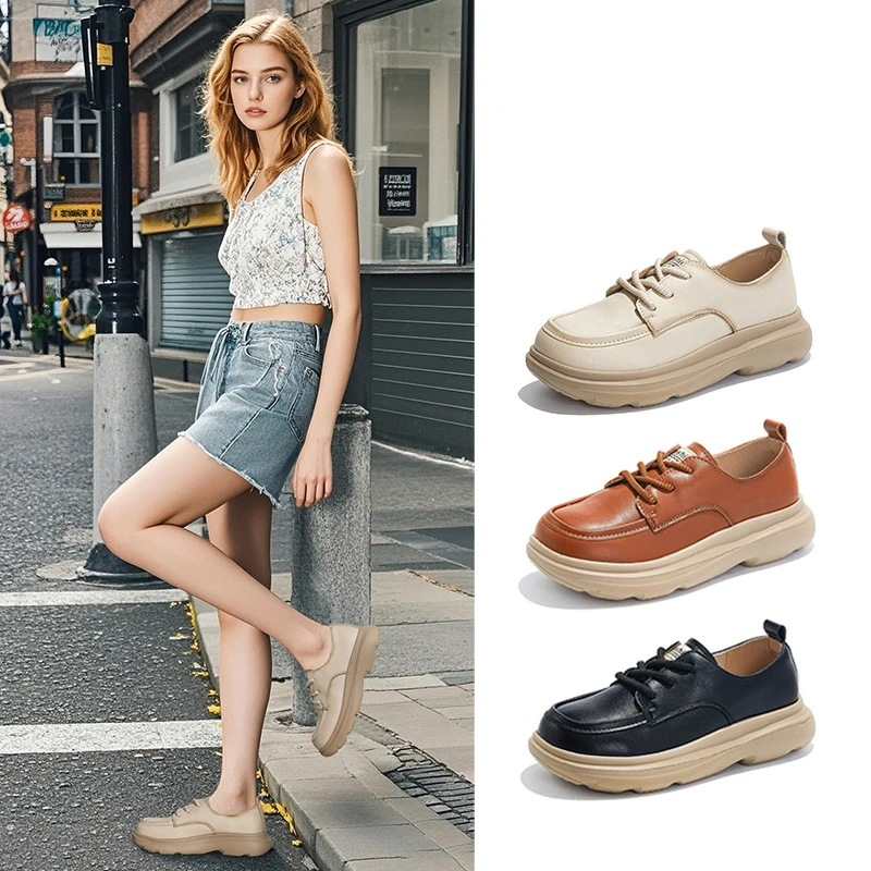 

2025 New Women’s Genuine Leather Loafers Retro British Style Platform Shoes for Women Slip-On Fall Casual Female Flat Shoes