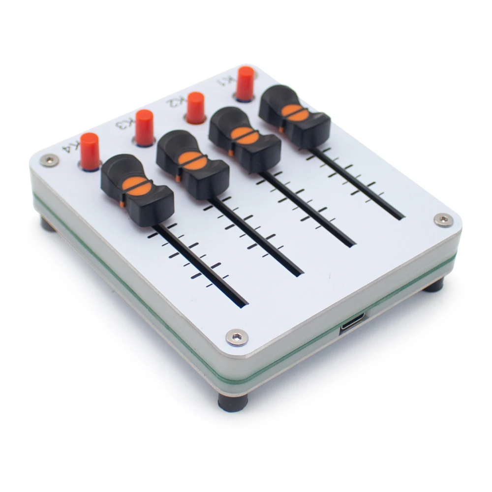 4-Channel 45mm MIDI Fader Controller with 4 Buttons, USB-C, Plug & Play for DAW Music Software