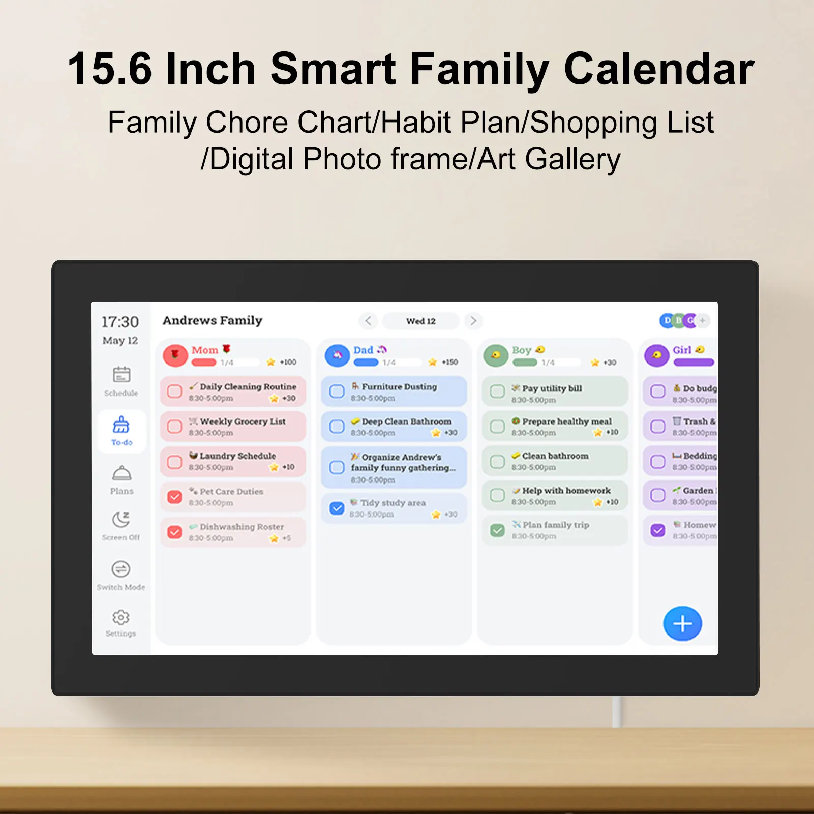 

Цифровой календарь-планировщик с графиком задач, 15,6-дюймовый сенсорный экран Full HD 1080P, интерактивное настенное/настольное крепление для бесшовного планирования
