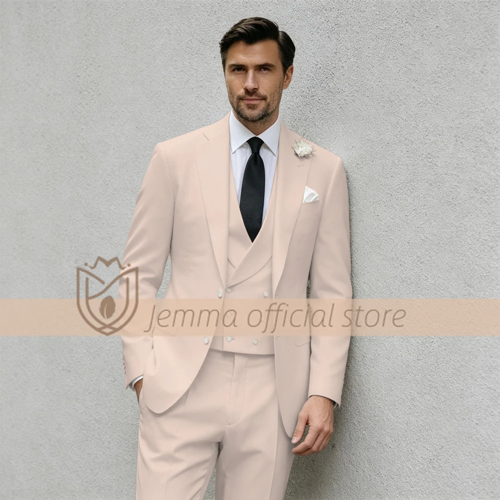 Men's 3-Piece Notch Lapel Suit with Shawl Lapel Vest, Blazer, Vest & Trousers for Weddings & Grooms