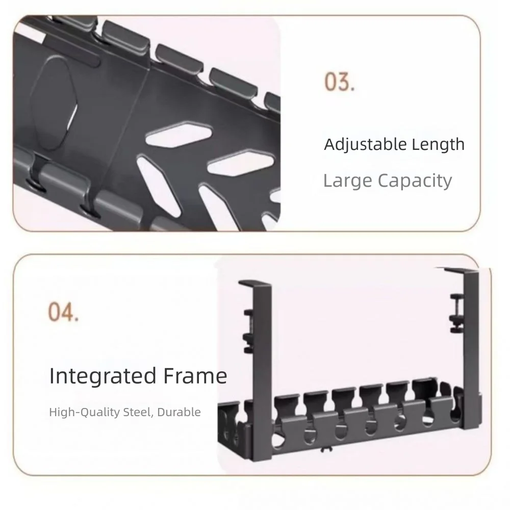 Extendable Under Desk Cable Management Tray Sturdy No Drilling Cable Tray Adjustable Clamps Wire Organizer Cord Hider Raceway
