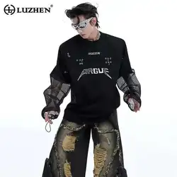 LUZHEN Fashion New Original Gauze Splicing Design Long Sleeve T Shirts Men's 2025 Trendy Niche High Quality Casual Tops LZ3975