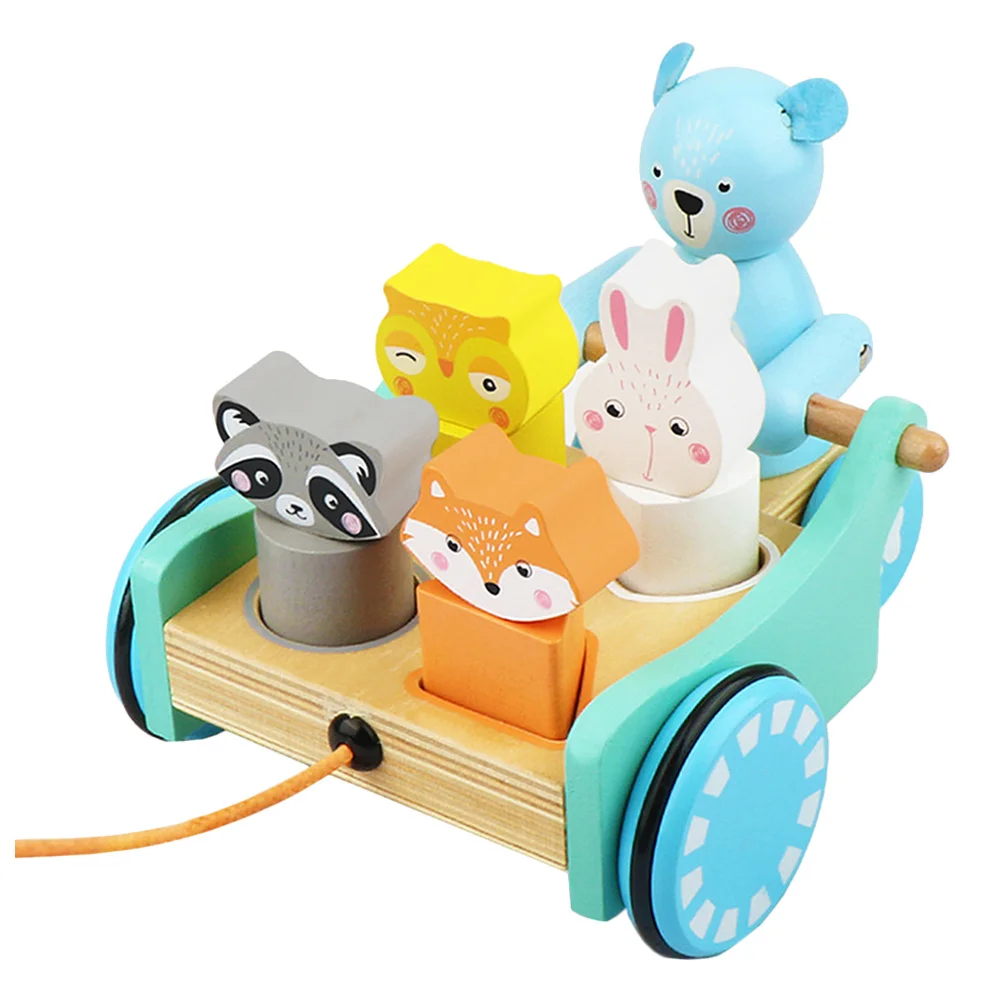 1 conjunto crianças veículo de reboque de madeira carrinho educacional bebê walker aprendizagem precoce dos desenhos animados desenvolvimento cognitivo brinquedo