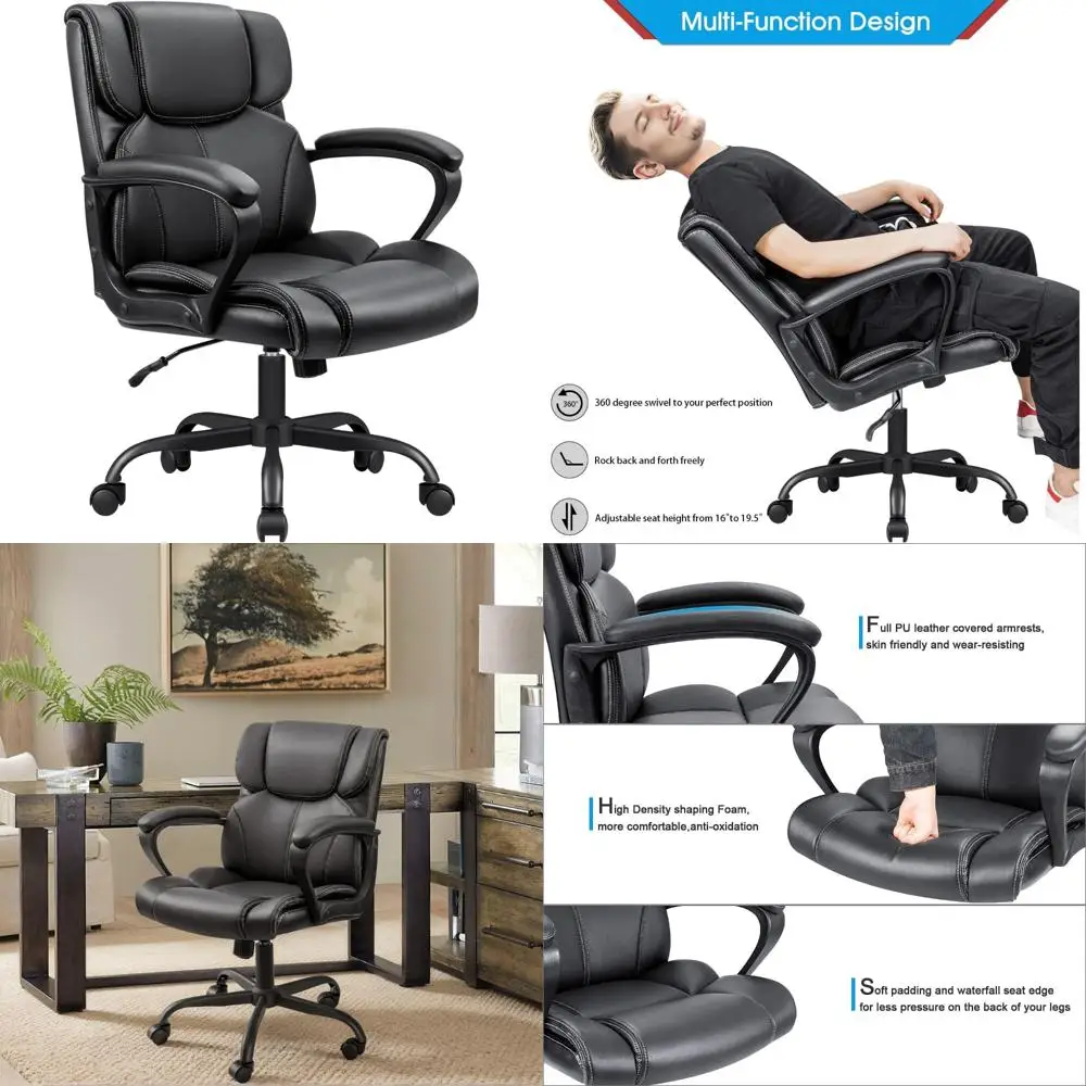

ergonomic swivel office chair with padded leather and lumbar support for comfortable task seating