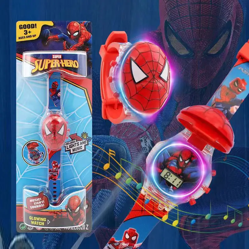 Marvel Spider-Man Watch Music Projector Anime Spiderman Digital Clock Wristwatches Iron Man Electronic Watches Kid Birthday Gift