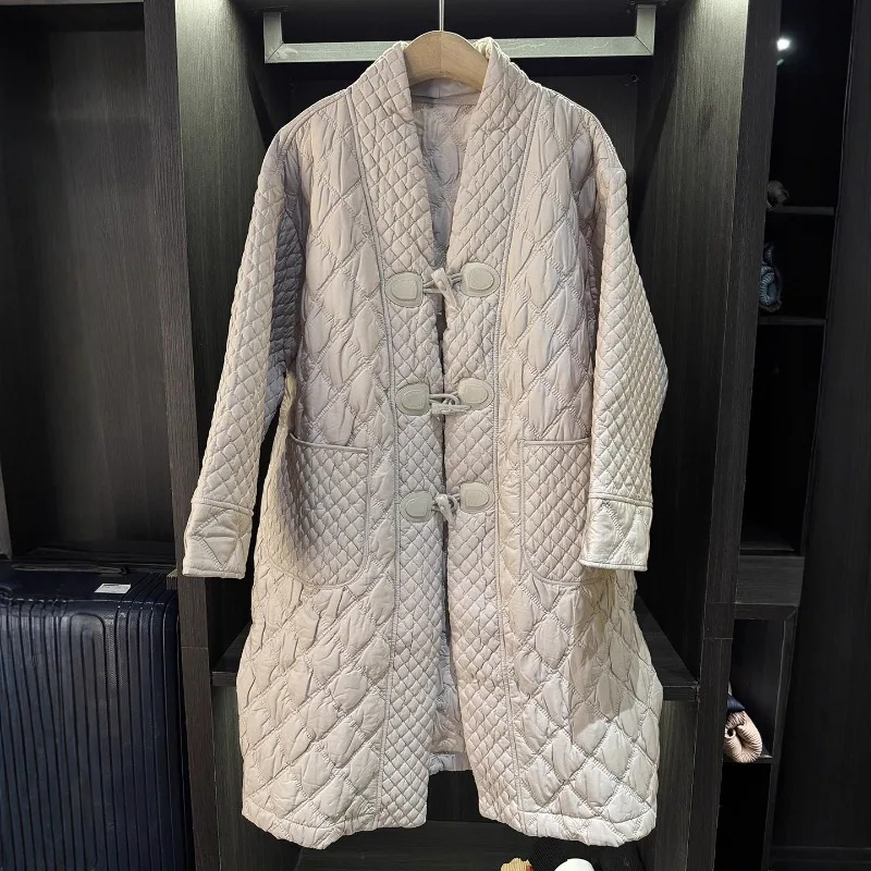 

Miyake Pleated Long Jacket Women Simple Ox Horn Button Medium-length Windbreaker Cotton Coat Jacket Women Winter 2025 New Tops