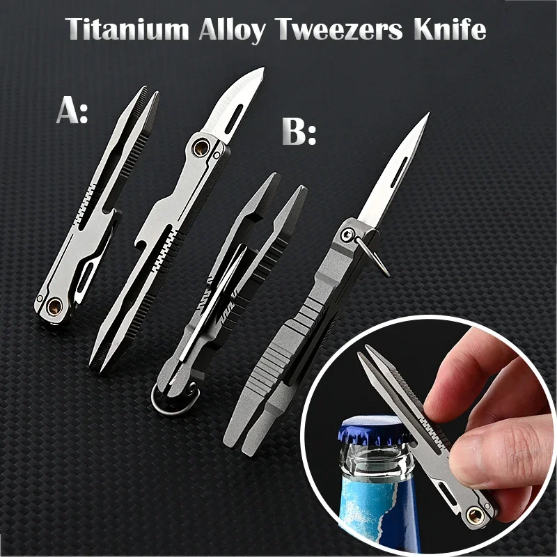 

Repair Knife Portable Steel Tweezers Clip Tool Blade EDC Unpacking Head Fixture Eyebrow Titanium Flat D2 With Tool Outdoor Alloy