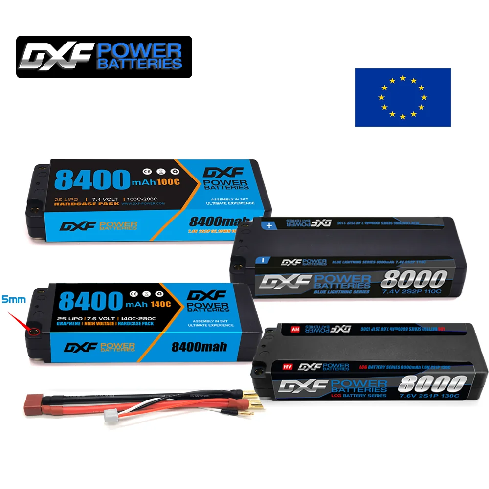 DXF 2S Lipo Battery 8000mAh 8400mAh 110C 130C 140C Bullet T/Deans Plug Hardcase for RC drift Car Buggy Truck UAV Truggy RACING