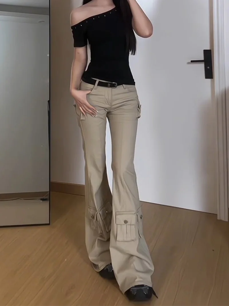 

Джинсы с низкой талией и широкими штанинами для женщин, летняя новинка в стиле Y2K, модный тренд, многокарманные, в американском уличном стиле