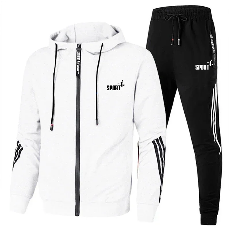 spring autumn new Men's zipper hoodie+trousers 2-piece leisure fitness breathable Simplicity fashion high quality jogging suit