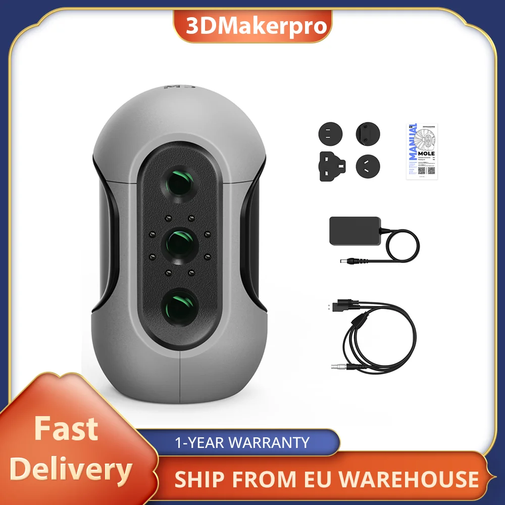 3DMakerpro Mole Standard 3D Scanner, 0.05mm Accuracy, 0.1mm Resolution, 150-400mm Work Distance, with Multi-Spectral Technology