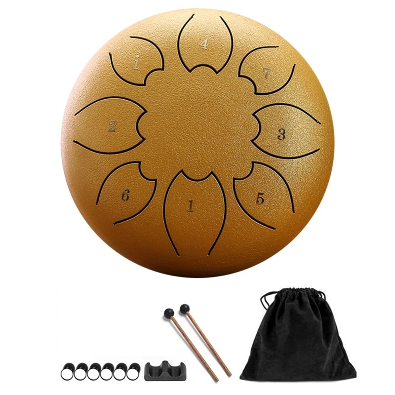 

Rain Drum For Outside, Steel Tongue Drum 8Notes 6 Inches Chakra Tank Drum Steel Percussion Padded Mallets