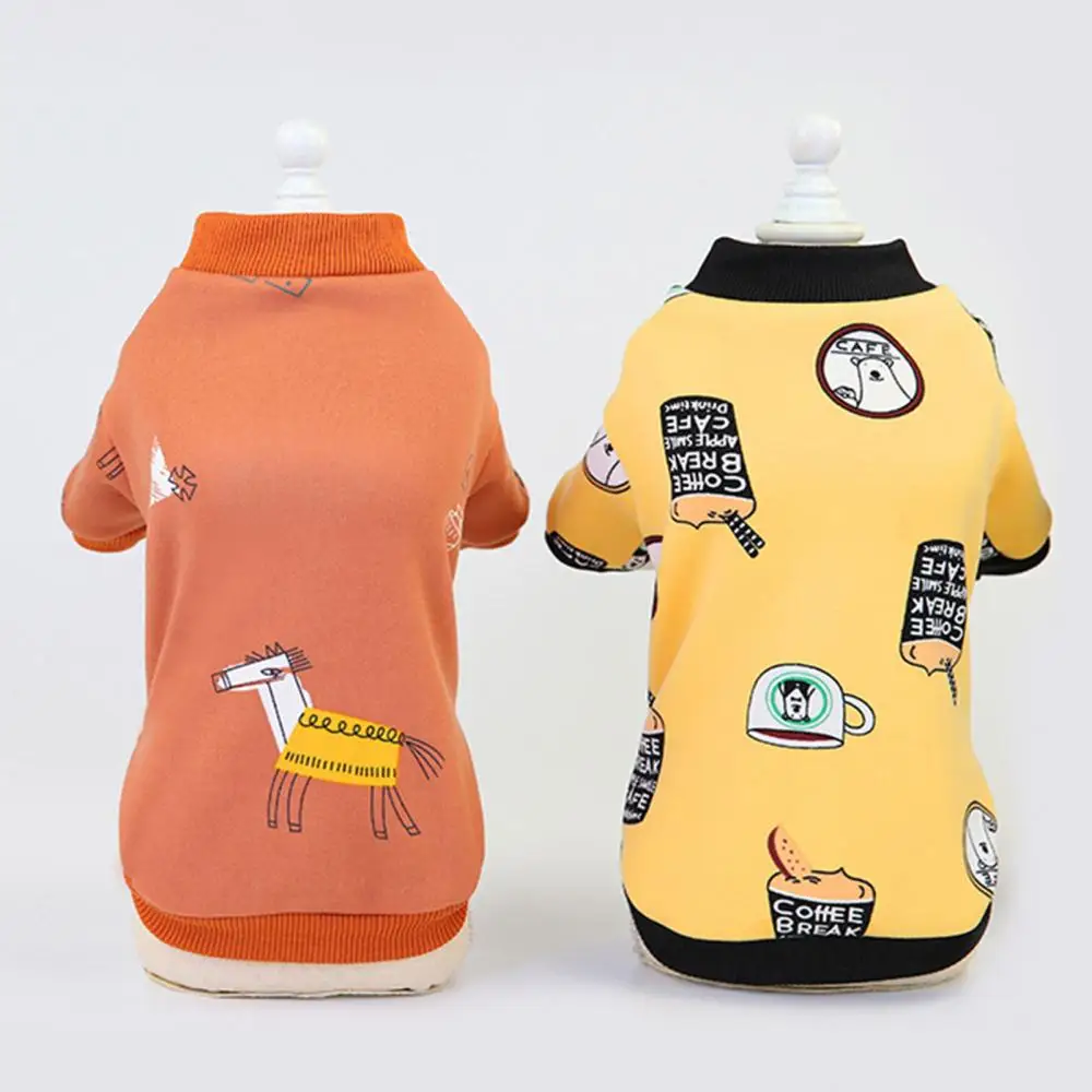 Warm Dog Vests Pet Cartoon Print Sweatshirt Teddy Thickened Two-legged Dog Clothes Puppy Cats Vest French Bulldog Jacket Coats