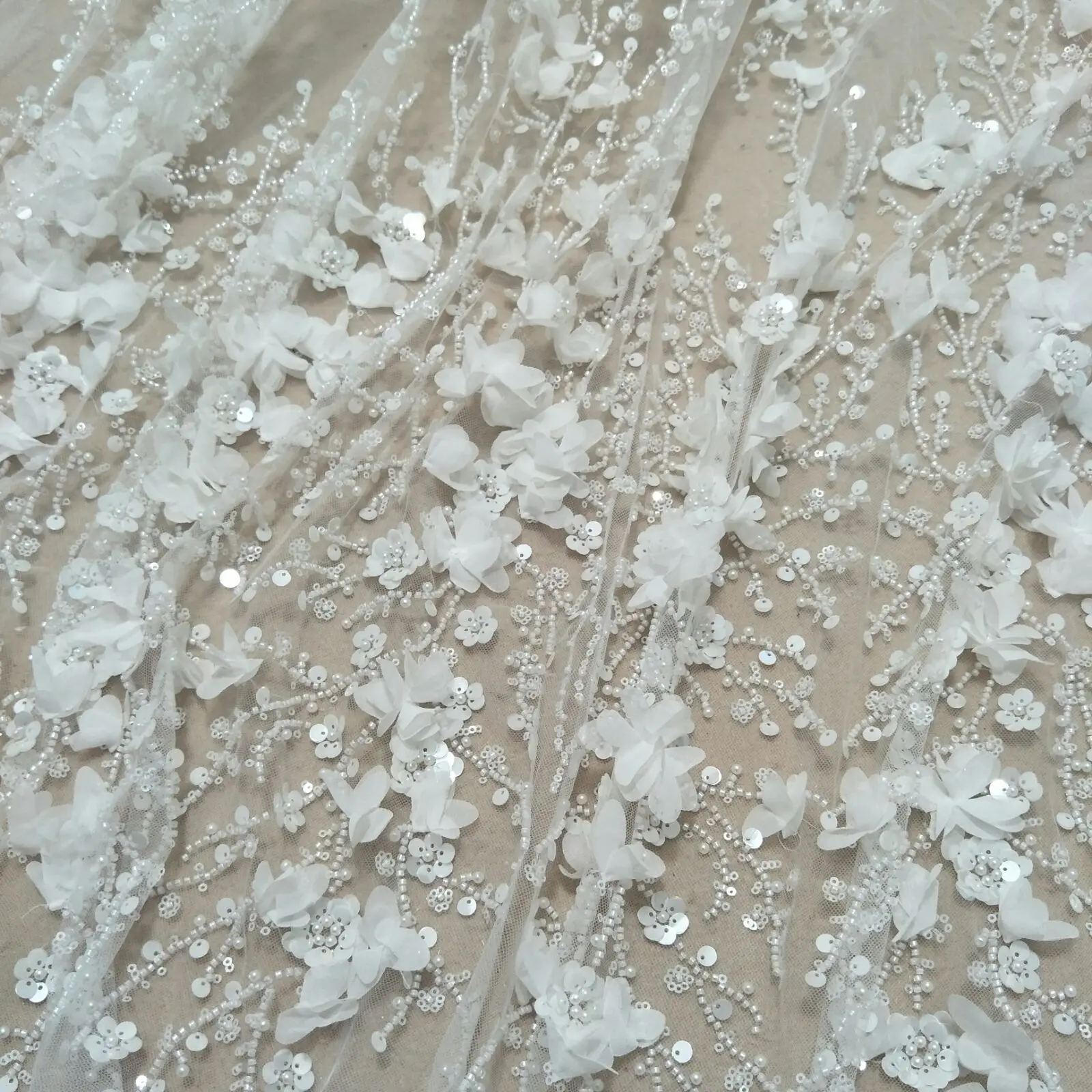 sparkly wedding gown dress lace fabric beading lace fabric 130cm width dress lace fabric sell by yard