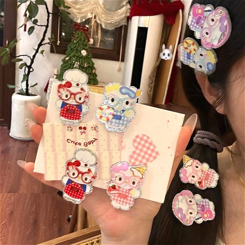 سانريو مرحبا كيتي مشبك شعر الاكريليك منقار البط كليب الحلو المئزر مقاطع الشعر الانفجارات الموضة كليب أغطية الرأس إكسسوارات الشعر فتاة هدية