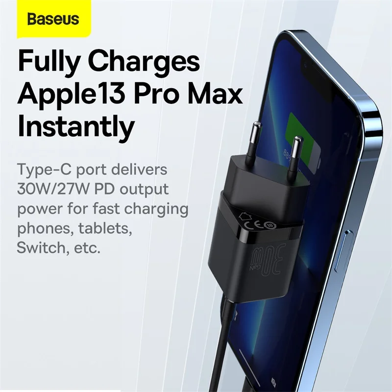 Baseus 30W GaN Charger PD Fast Charger Type C Charger PD3.1 QC3.0 PPS Phone Charger For iPhone 14 13 12 11 Pro Max Tablets