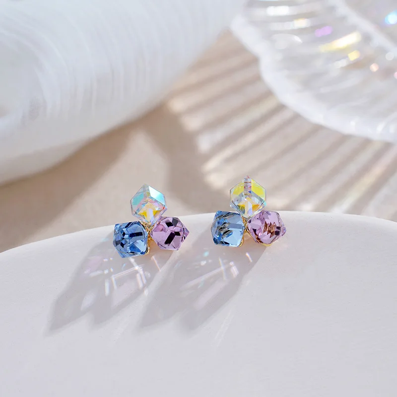 Delicate Crystal Geometric Box Stud Earrings for Women Elegant  Earrings