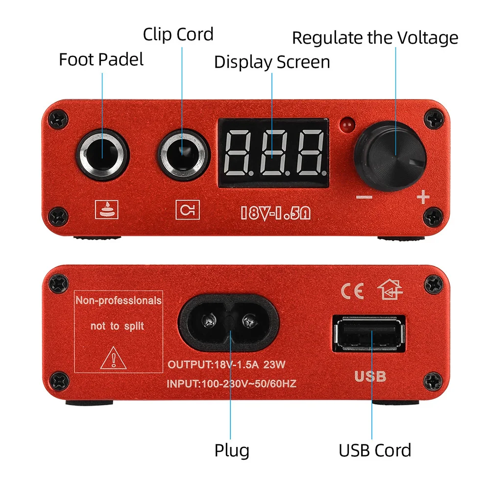 

Power Voltage Regulator Digital Screen Aluminum Alloy Shell Stable Performance USB Output Tattoos Power Supply Voltage