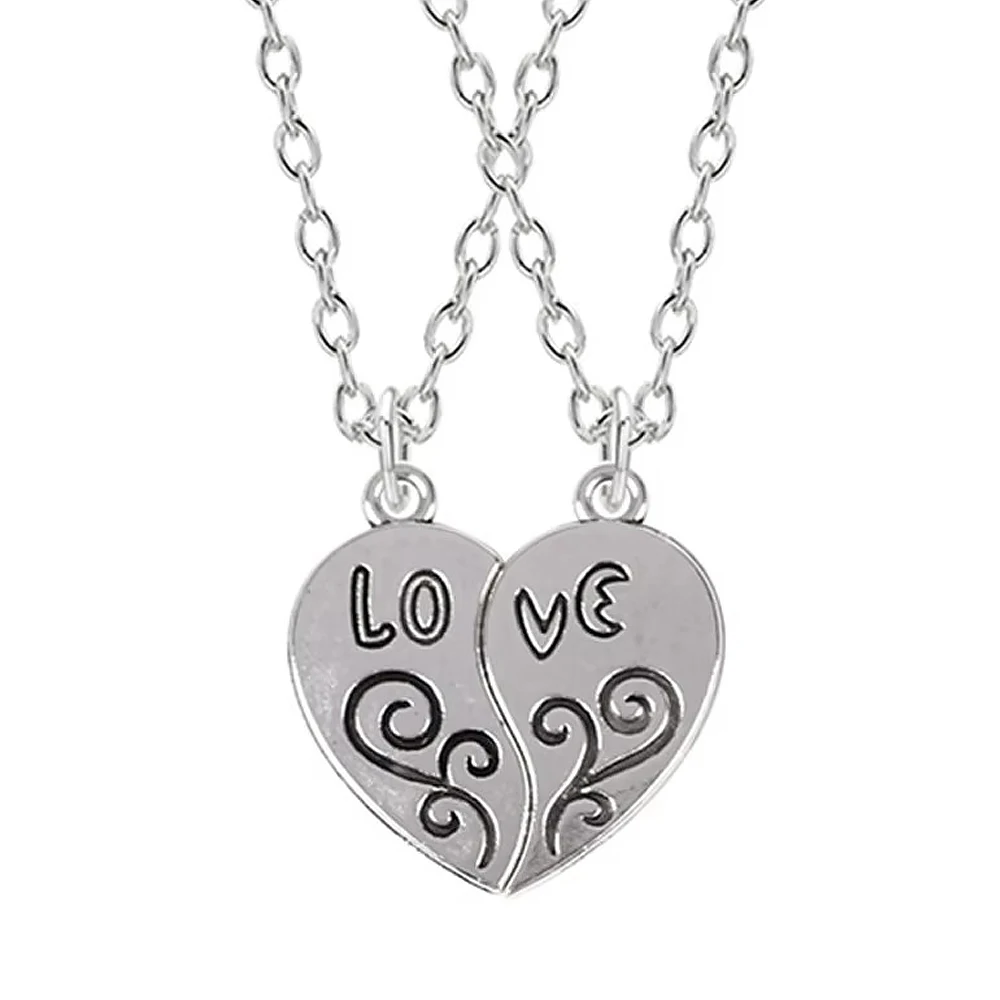 2pcs LOVE Heart Shaped Necklace for Men Women Fashion Pendant Chain Jewelry Trendy Accessories Valentine's Day Gift 2025
