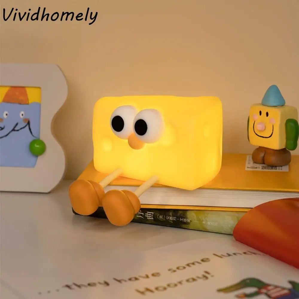 

USB перезаряжаемый ночник в форме сыра, милая мультяшная атмосфера, лампа для кемпинга, регулируемая яркость, креативная светодиодная настольная лампа