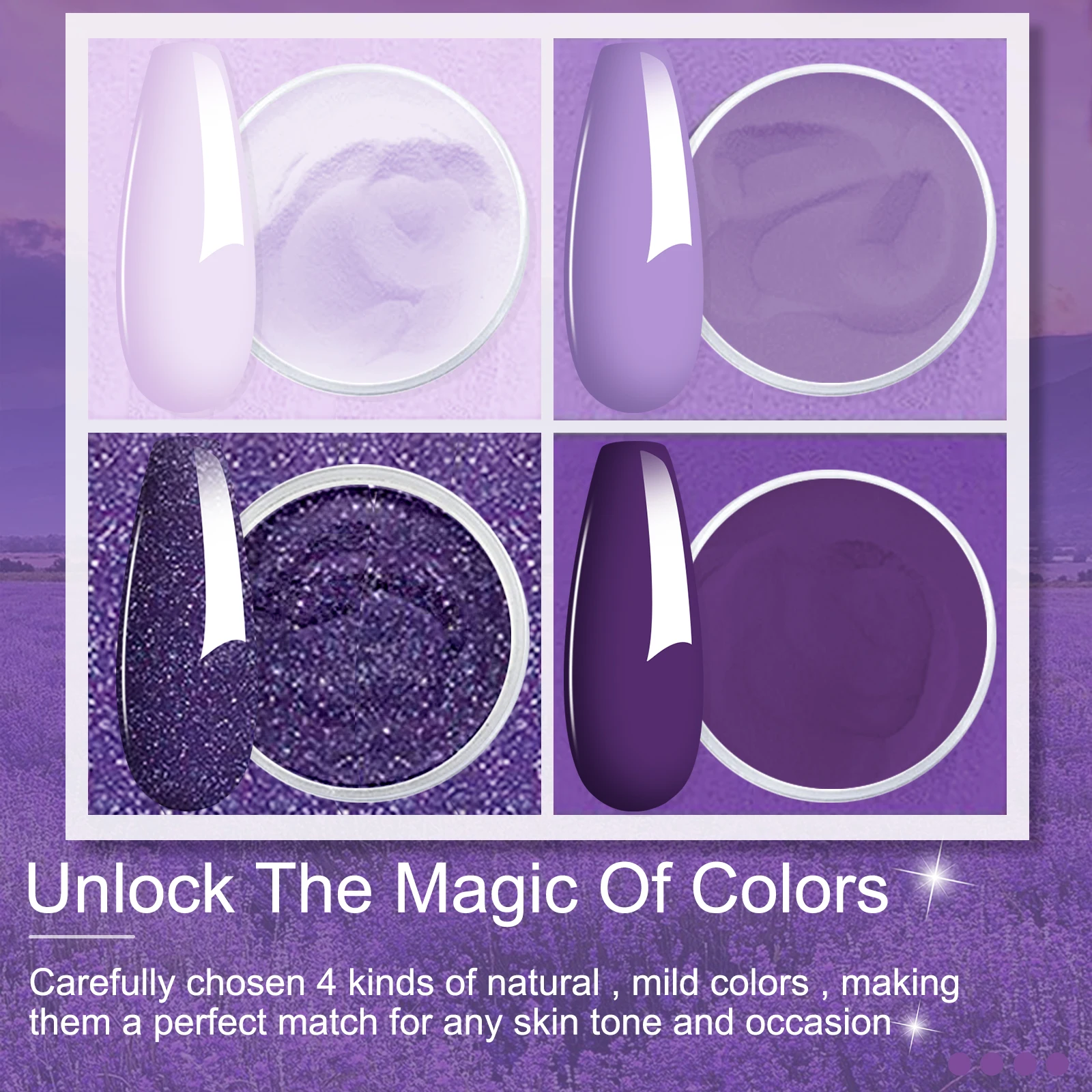 Dip Poeder Nagelkit Paars Blauw Acryl Dompelsysteem Dip Poeder Set met Basis/Top Coat Activator voor Nail Art Salon DIY Cadeau