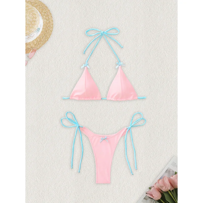 2025New Two-Piece Women's Swimsuit with Bowknot Solid Color Bikini Summer Sexy Swimsuit