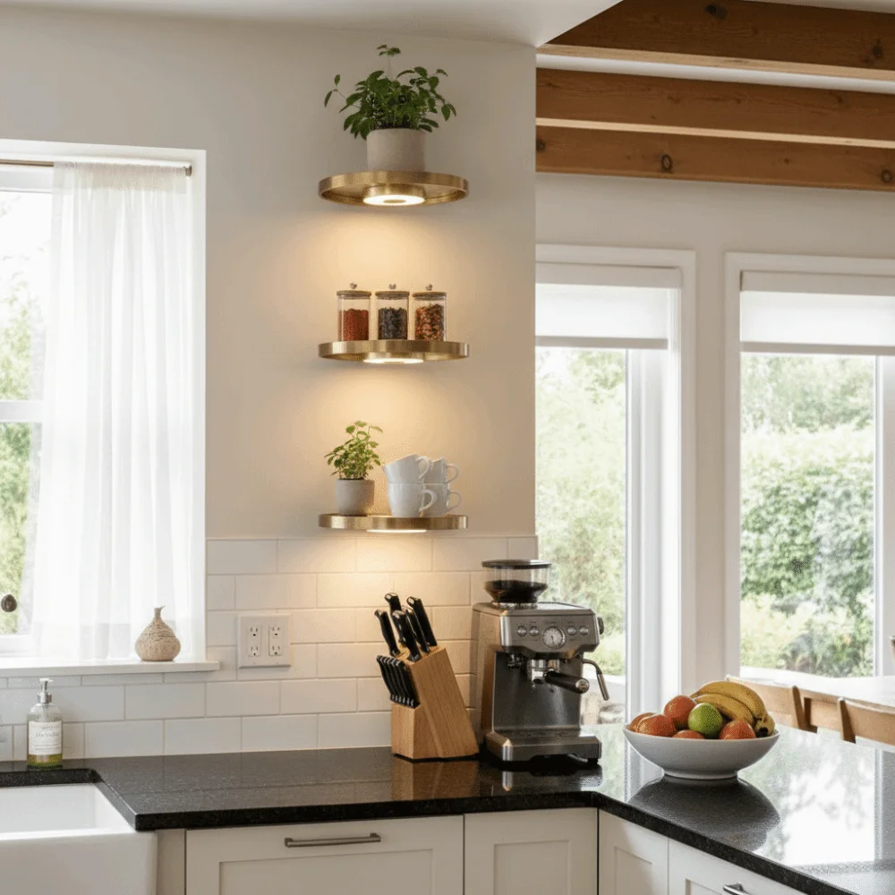 Built-in LED Lights Floating Wall Shelf Wall Mounted Hidden Mount LED Light Shelf Invisible Bracket Minimalist Design