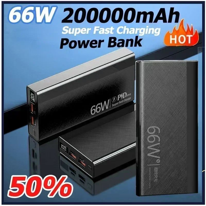 200000mAh Power Bank 66W Super Fast Charging For iPhone 13 14 Huawei Xiaomi Samsung PD 20W External Battery Charger Powerbank