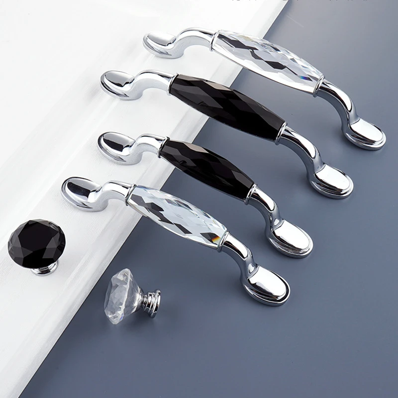 LCH Long Crystal Handle Top Quality Modern Style Luxurious 96mm 128 Modern Style Cabinet Knobs Dresser Cupboard Door Knob Pull