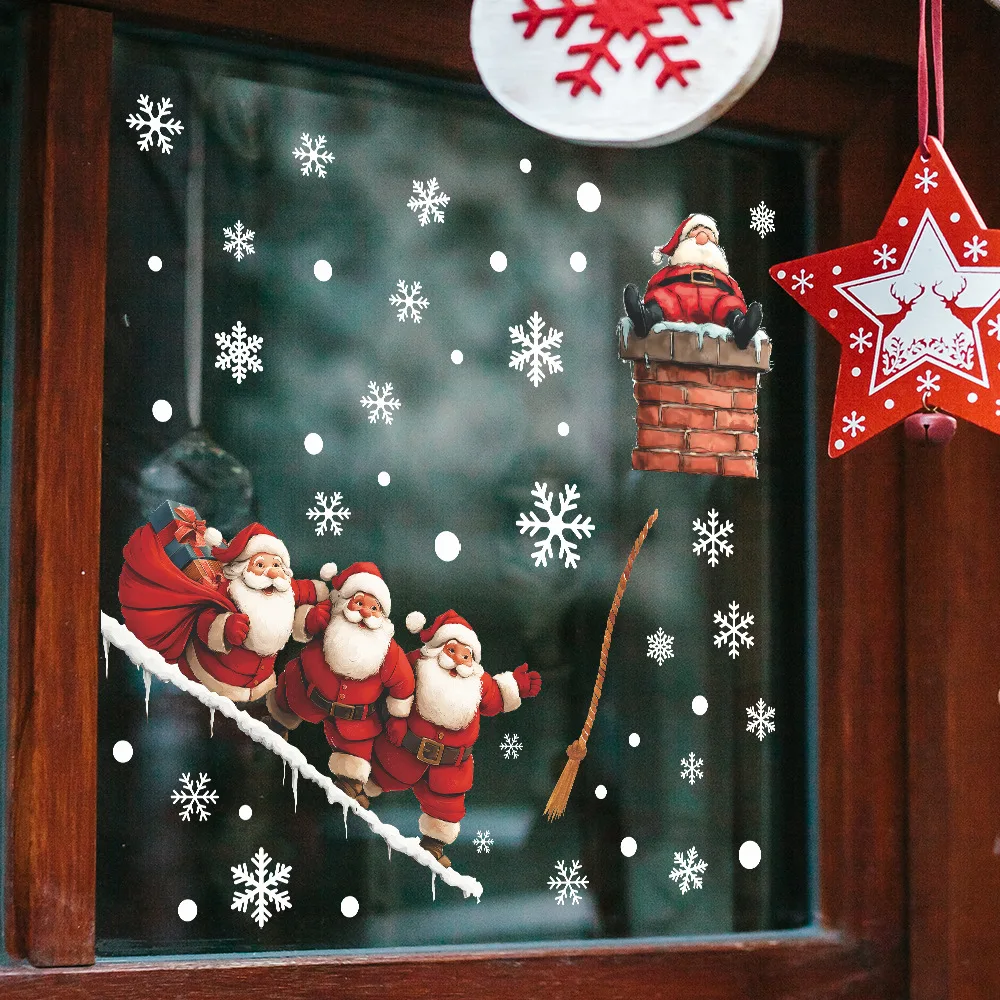 Personality Gift-giving Santa Claus Holiday Glass Door and Window Decoration Sticker Self-adhesive Uv Wall Decoration