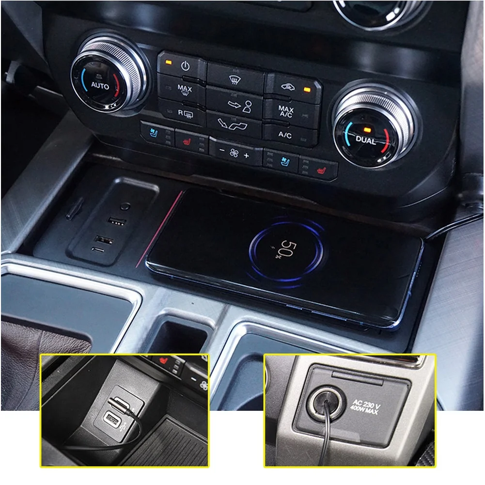 15W In-Car Wireless Charging Pad Compatible with For Ford F-150 2017 2018 2019 2020 for Smartphones and Wireless Keys
