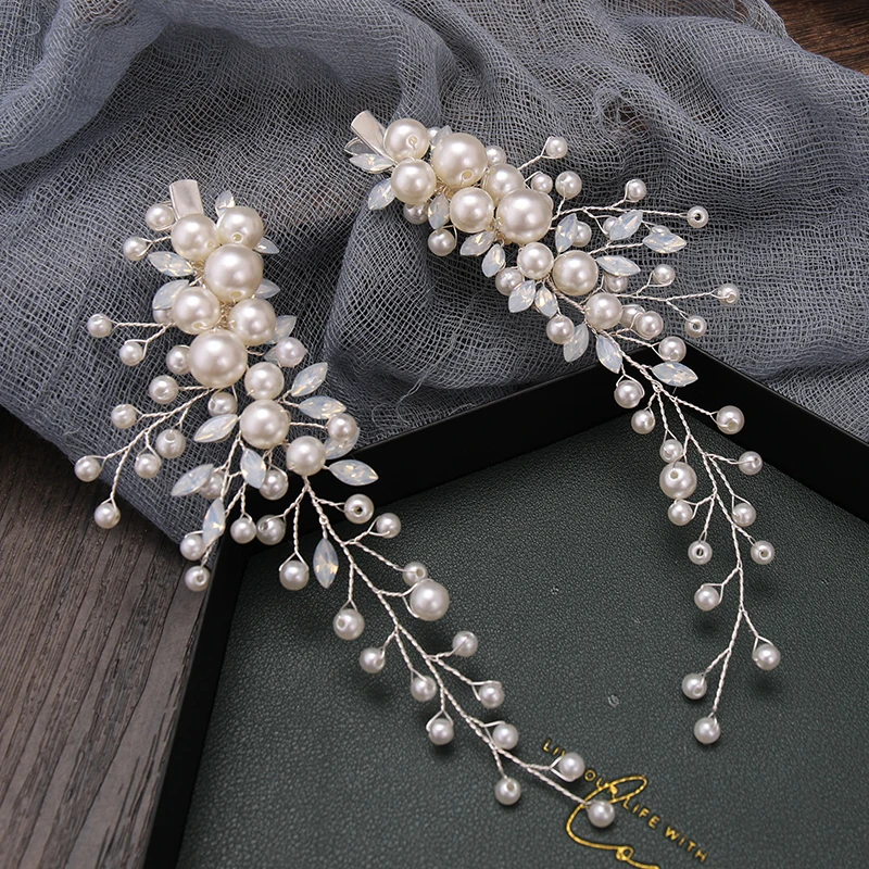Bridal Crystal Pearl Headhand Flower Hair Clip Floral Style Barrette Bride Hair Jewelry Bridesmaid Wedding Hairbands Accessories image 2
