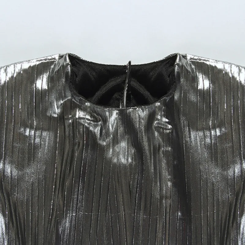 HKSH Autumn New Women Chic Dress Long Sleeve O-neck Belt Fashion Urban Techwear Punk Trendy Ins Silver Short Gown Dresses HK8211