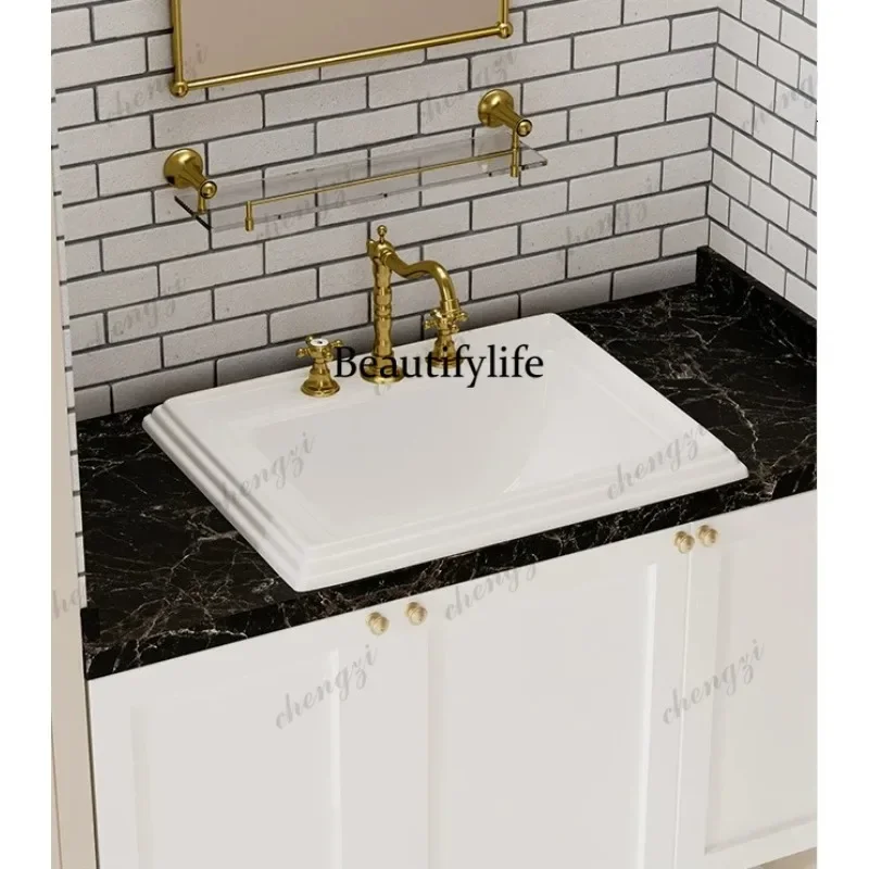 NQ52 French retro semi-embedded counter basin bathroom square face basin balcony wash basin ceramic