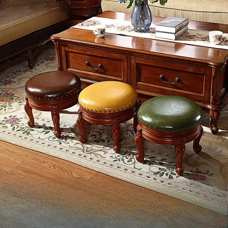 American Solid Wood Small Stool, Shoe Change Stool At The Door, Coffee Table, Small Round Stool, Living Room Sofa Stool